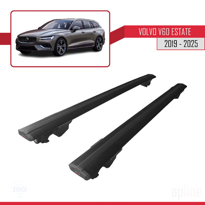 Compatible avec Volvo V60 II 2019-2024 HOOK Model Barres de Toit Railing Porte-Bagages de Voiture Noir Aluminium 2 Barres
