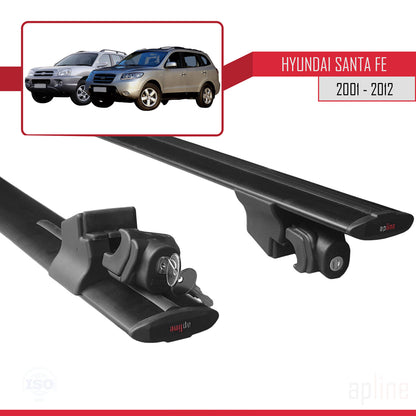 Compatible avec Hyundai Santa Fe (SM/CM) 2001-2012 HOOK Model Barres de Toit Railing Porte-Bagages de Voiture Noir Aluminium 2 Barres