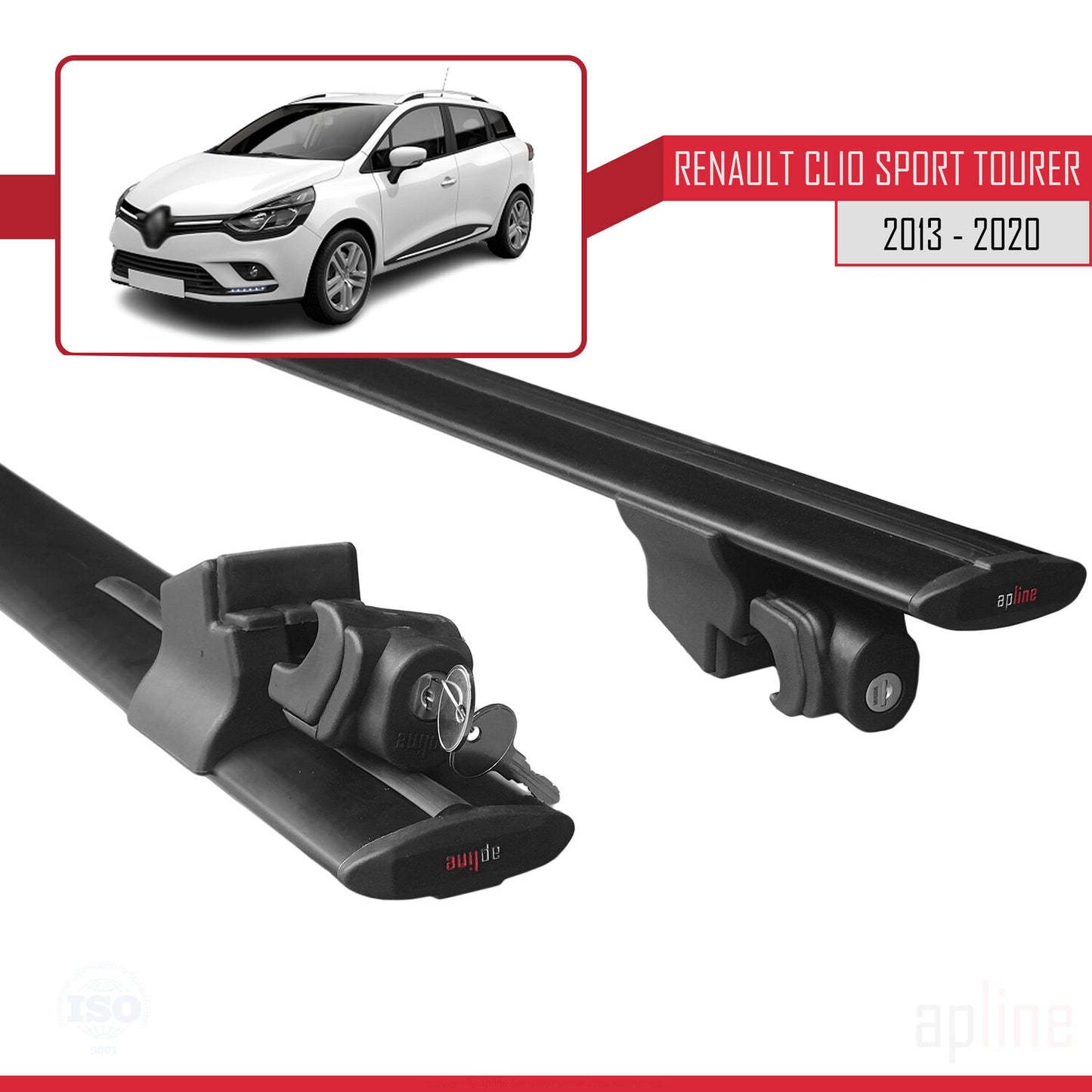 Compatible avec Renault Clio 4 ST 2013-2020 HOOK Model Barres de Toit Railing Porte-Bagages de Voiture Noir Aluminium 2 Barres
