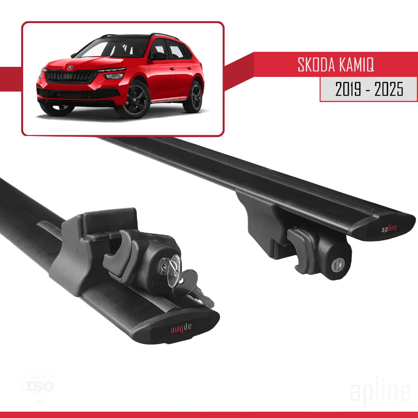 Compatible avec Skoda Kamiq 2019-2025 HOOK Model Barres de Toit Railing Porte-Bagages de Voiture Noir Aluminium 2 Barres