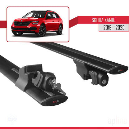 Compatible avec Skoda Kamiq 2019-2025 HOOK Model Barres de Toit Railing Porte-Bagages de Voiture Noir Aluminium 2 Barres
