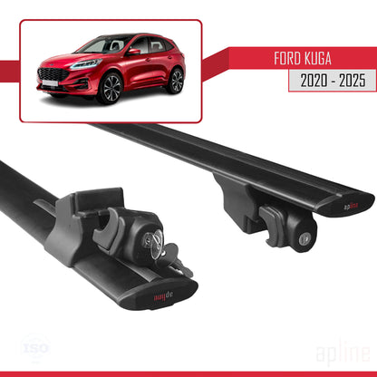 Compatible avec Ford Kuga 3 (CX482) 2020-2024 HOOK Model Barres de Toit Railing Porte-Bagages de Voiture Noir Aluminium 2 Barres