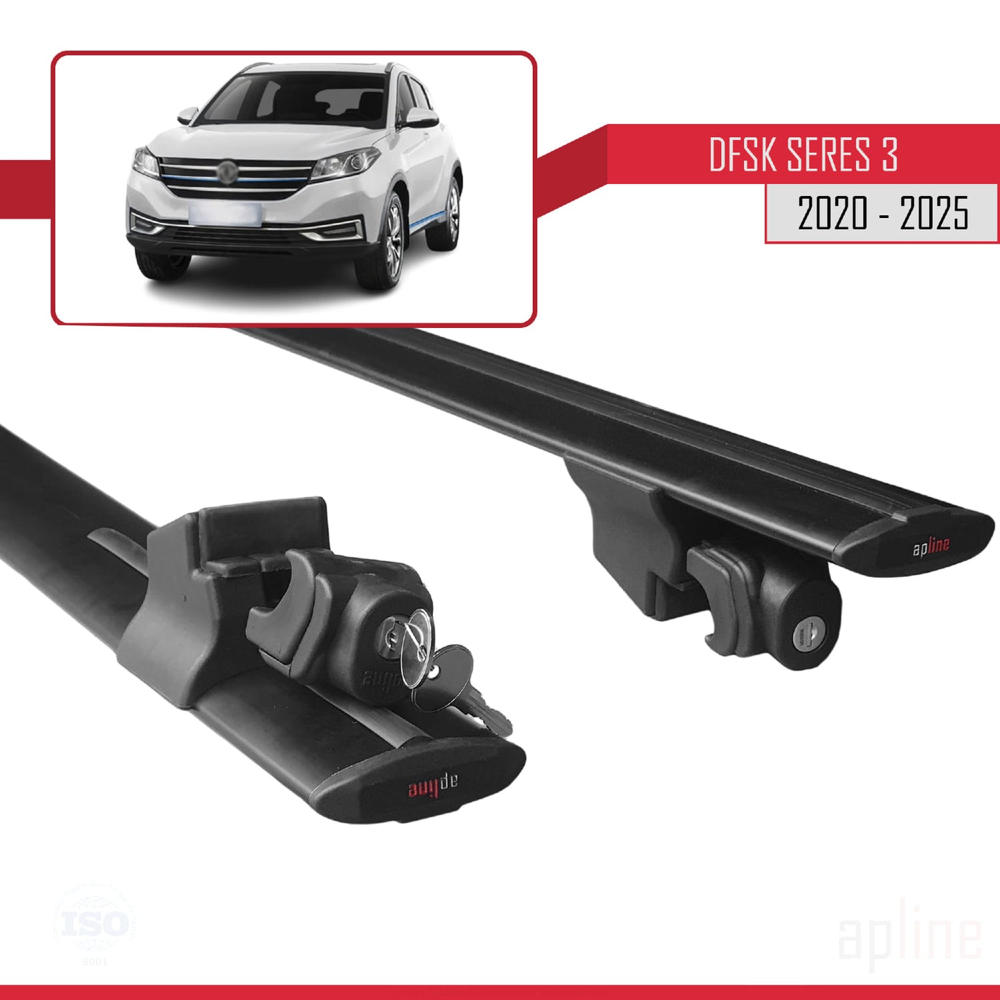 Kompatibel mit DFSK Serie 3 2021-2024 HOOK Modell Dachgepäckträger, Gepäckträger, schwarzes Aluminium, 2 Stangen