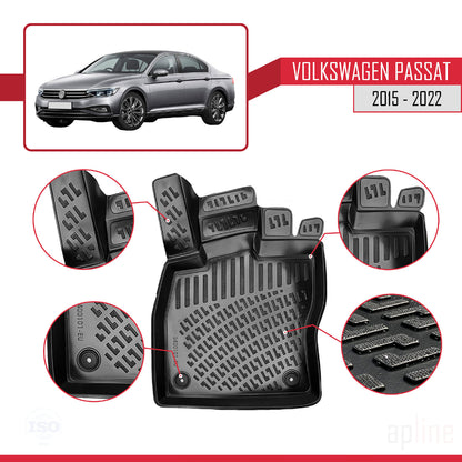 Compatible avec Volkswagen Passat B8 (3G) 2015-2022 4D Tapis de Voiture Noir
