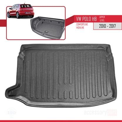 Compatible avec Volkswagen Polo 5 (Cline-Hline) 2010-2017 Flexible Tapis de Coffre Plancher de Chargement Supérieur Noir
