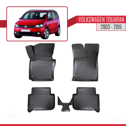 Compatible avec Volkswagen Touran (1T) 2003-2015 4D Tapis de Voiture Noir