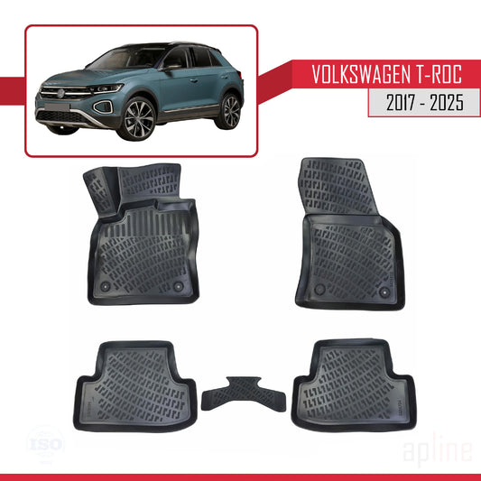 Compatible avec Volkswagen T-Roc 2017-2025 4D Tapis de Voiture Noir