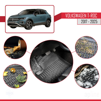 Compatible avec Volkswagen T-Roc 2017-2025 4D Tapis de Voiture Noir