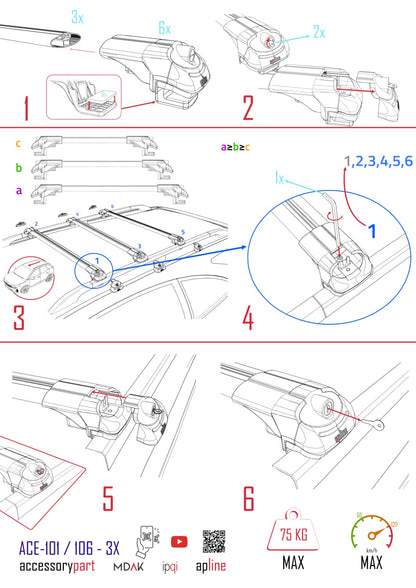 Compatible with Honda CR-V 1997-2001 ACE-1 Car Roof Rack Cross Bar Grey Aluminium 3 Bars