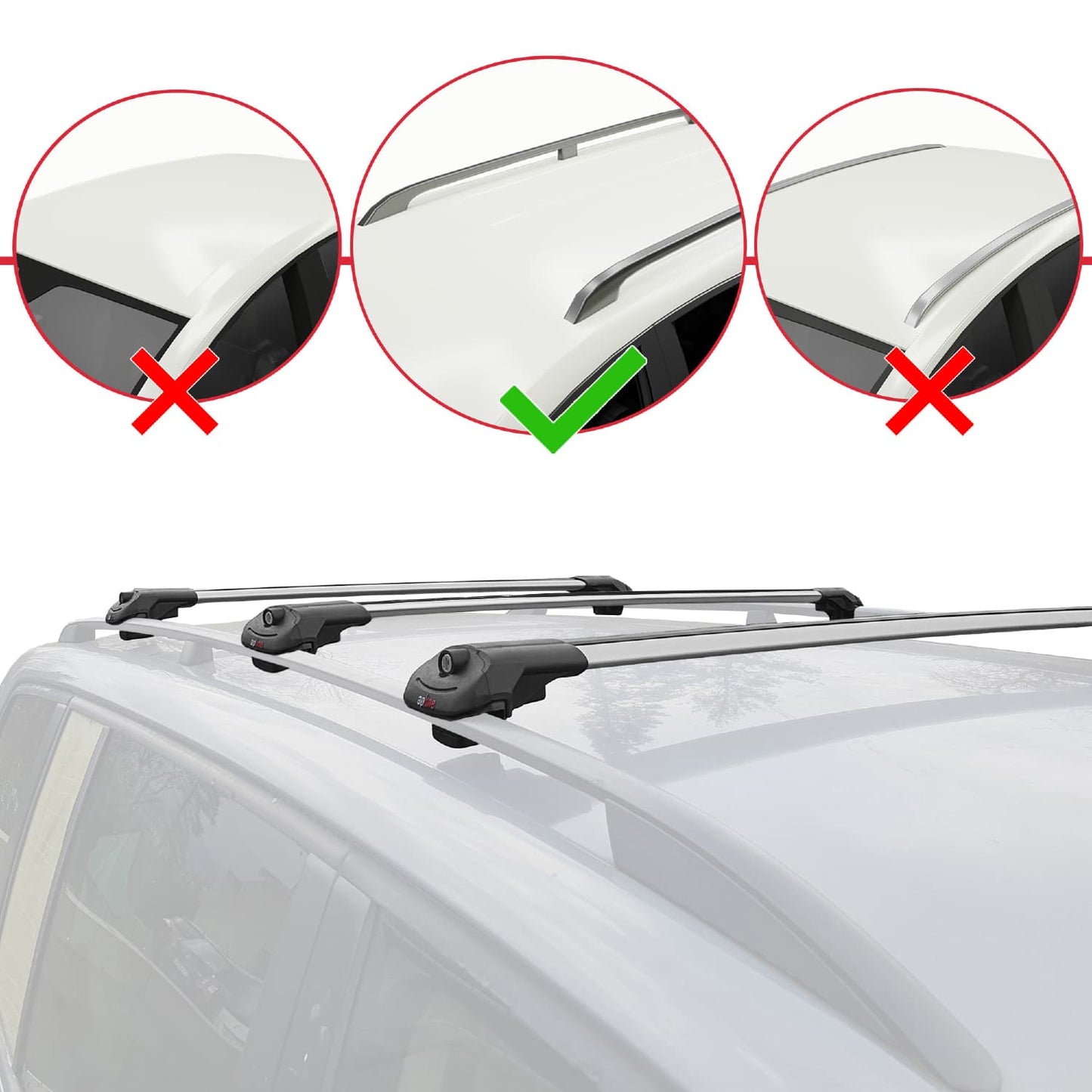Compatible with Ford Ranger (P375) 2011-2022 ACE-1 Car Roof Rack Cross Bar Grey Aluminium 3 Bars