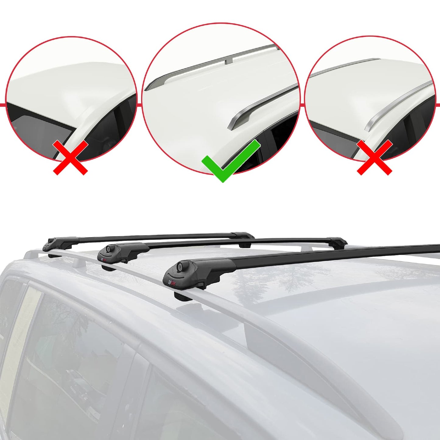 Compatible avec Toyota Land Cruiser Prado (J125) 2007-2009 ACE-1 Barres de Toit Railing Porte-Bagages de Voiture Noir Aluminium 3 Barres