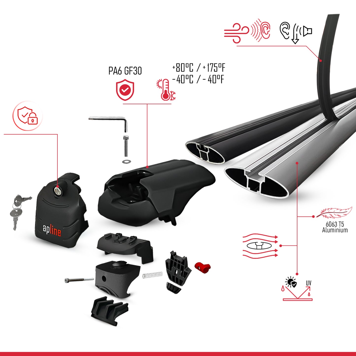 Compatible with Ford Escape 4 (CX482) 2020-2025 ACE-2 Car Roof Rack Cross Bar Black Aluminium 2 Bars