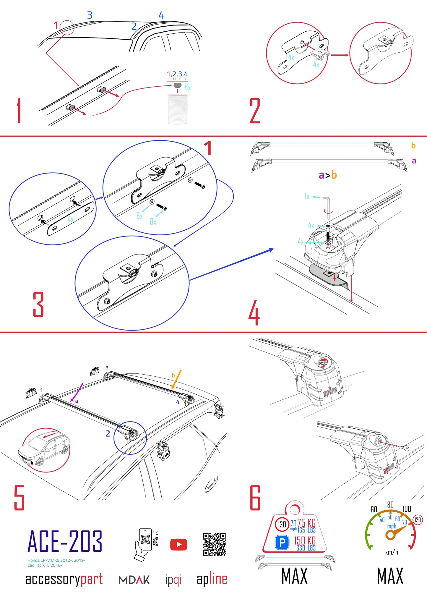 Compatible avec Honda CR-V 4 2012-2016 ACE-2 modèle Barres de Toit Railing Porte-Bagages de Voiture Gris Aluminium Barres