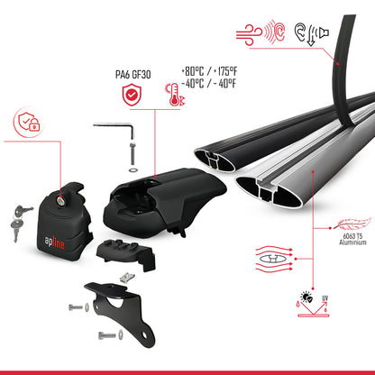 Compatible avec Jeep Compass (MP552) 2017-2025 ACE-2 modèle Barres de Toit Railing Porte-Bagages de Voiture Noir Aluminium Barres