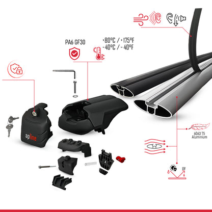 Compatible with Fiat Panda Cross 2014-2025 ACE-2 Car Roof Rack Cross Bar Grey Aluminium 2 Bars