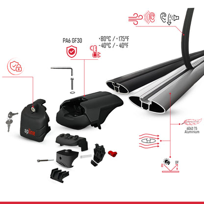 Compatible avec Peugeot Rifter 2023-2026 ACE-2 modèle Barres de Toit Railing Porte-Bagages de Voiture Noir Aluminium Barres