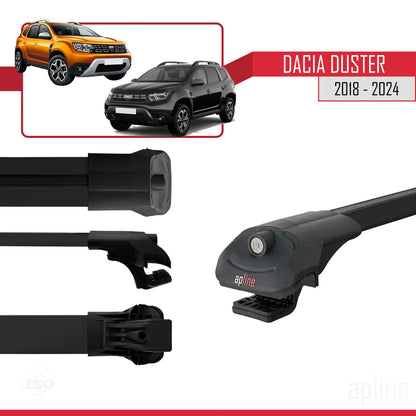 Compatible avec Dacia Duster 2 (HM) 2018-2024 ACE-1 Barres de Toit Railing Porte-Bagages de Voiture Noir Aluminium 2 Barres