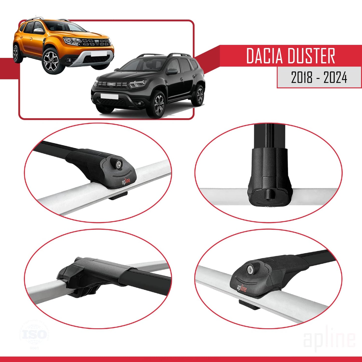 Compatible avec Dacia Duster 2 (HM) 2018-2024 ACE-1 Barres de Toit Railing Porte-Bagages de Voiture Noir Aluminium 2 Barres