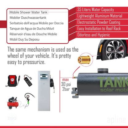Tanker Solar Shower 35 Liter Pressurizable Shower Tank
