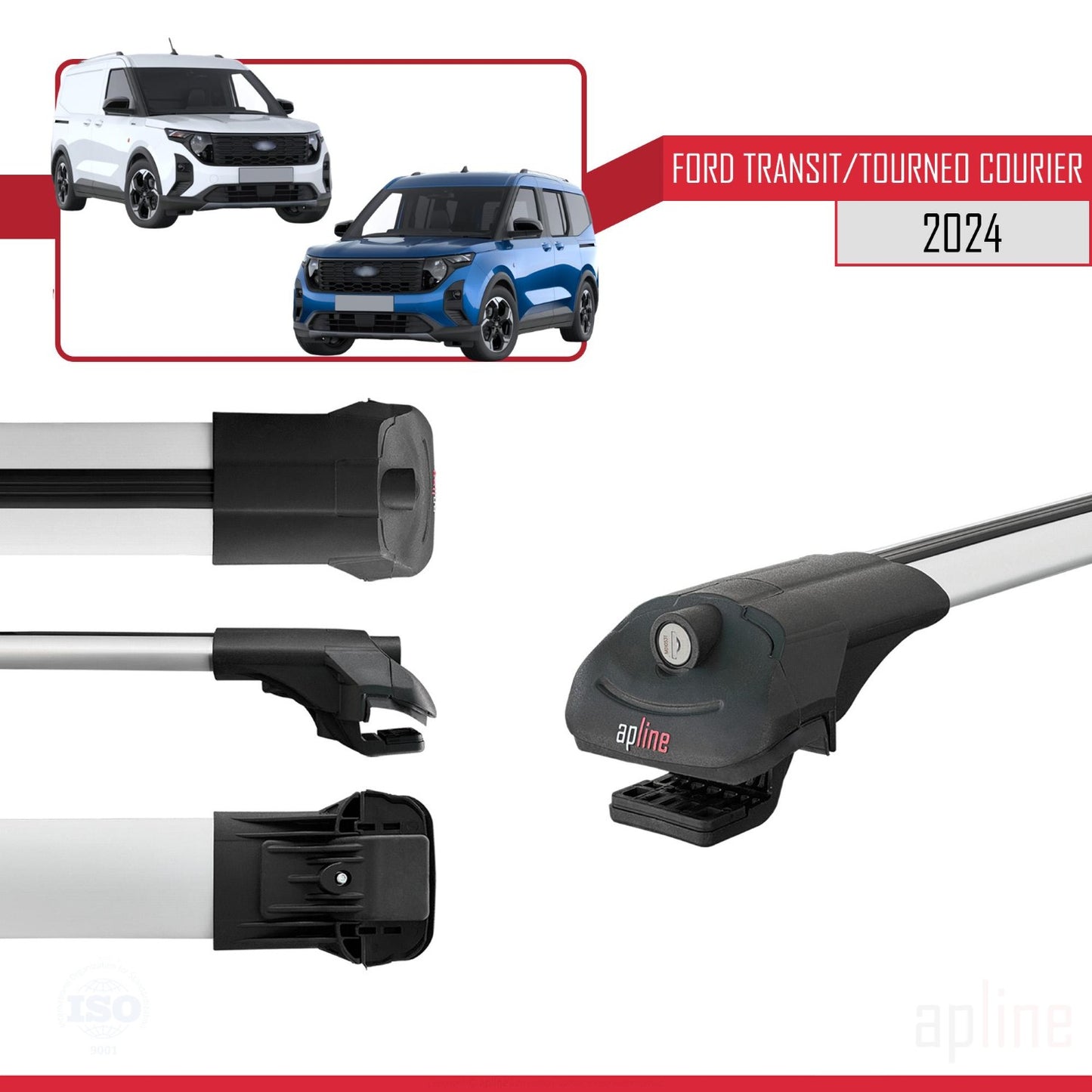 Compatible with Ford Transit / Tourneo Courier 2024-2025 ACE-1 Car Roof Rack Cross Bar Grey Aluminium 2 Bars