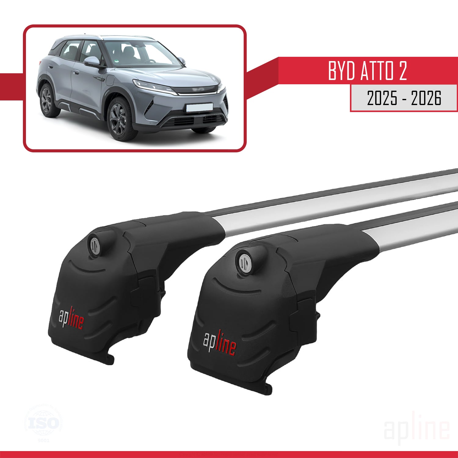 Compatible avec BYD Atto 2 2025-2026 ACE-2 Barres de Toit Railing Porte-Bagages de Voiture Gris Aluminium 2 Barres