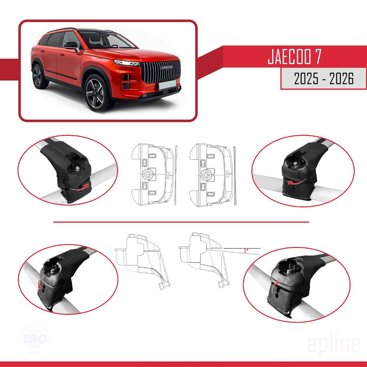 Compatible avec JAECOO 7 2025-2026 ACE-2 Barres de Toit Railing Porte-Bagages de Voiture Gris Aluminium 2 Barres