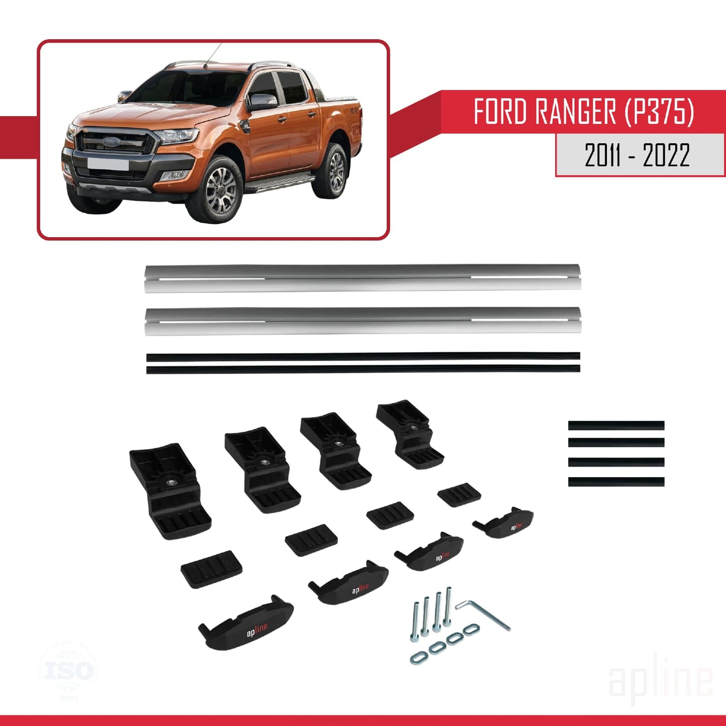 Compatible avec Ford Ranger (P375) 2011-2022 BASIC Model Barres de Toit Railing Porte-Bagages de Voiture Gris Aluminium 2 Barres