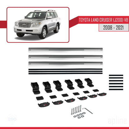 Compatible avec Toyota Land Cruiser V8 (J200) 2008-2021 BASIC Model Barres de Toit Railing Porte-Bagages de Voiture Gris Aluminium 3 Barres