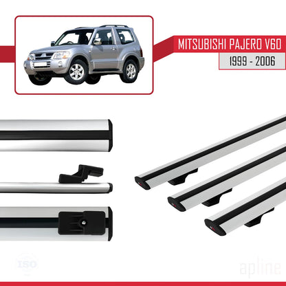 Compatible with Mitsubishi Pajero (V60) 3 Door 1999-2006 BASIC Model Car Roof Rack Cross Bar Grey Aluminium 3 Bars