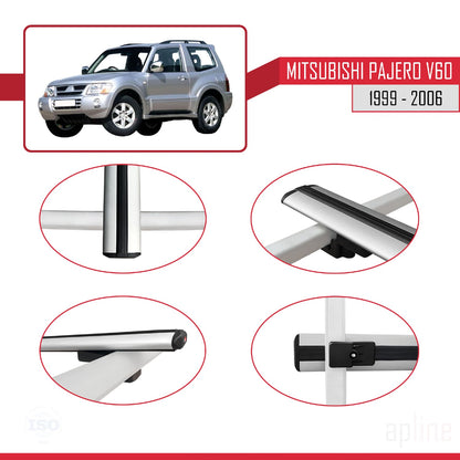 Compatible with Mitsubishi Pajero (V60) 3 Door 1999-2006 BASIC Model Car Roof Rack Cross Bar Grey Aluminium 3 Bars