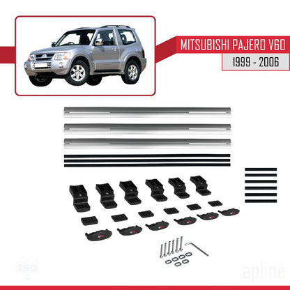 Compatible with Mitsubishi Pajero (V60) 3 Door 1999-2006 BASIC Model Car Roof Rack Cross Bar Grey Aluminium 3 Bars