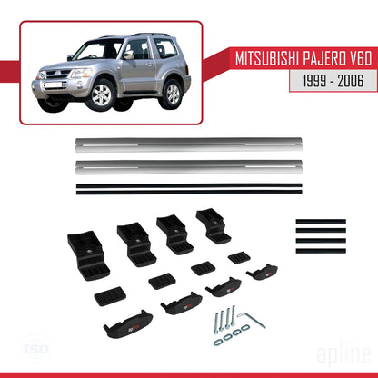 Compatible with Mitsubishi Pajero (V60) 3 Door 1999-2006 BASIC Model Car Roof Rack Cross Bar Grey Aluminium 2 Bars
