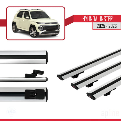 Compatible avec Hyundai Inster 2025-2026 BASIC Model Barres de Toit Railing Porte-Bagages de Voiture Gris Aluminium 3 Barres