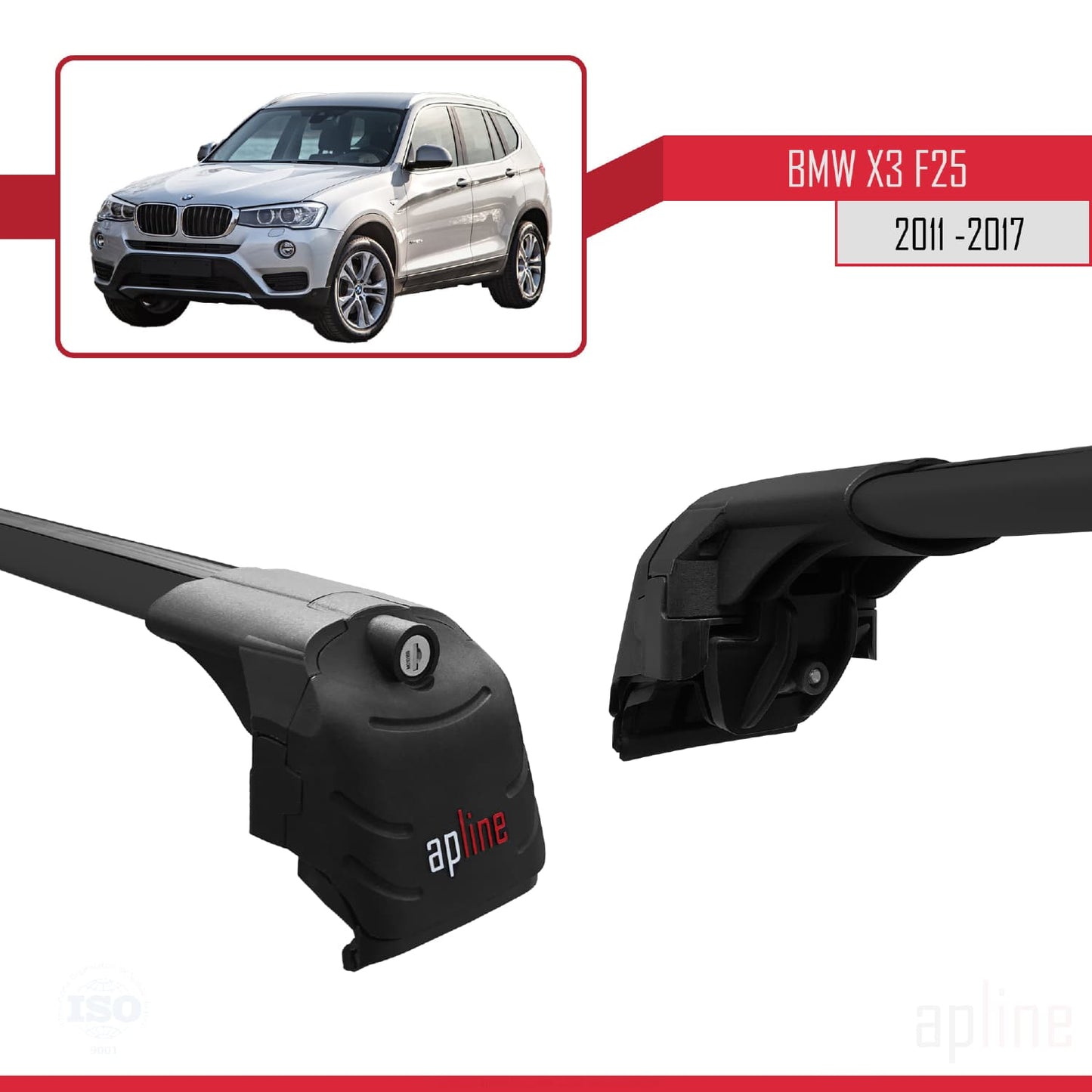 Compatible avec BMW X3 (F25) 2011-2017 ACE-2 Barres de Toit Railing Porte-Bagages de Voiture Noir Aluminium 2 Barres