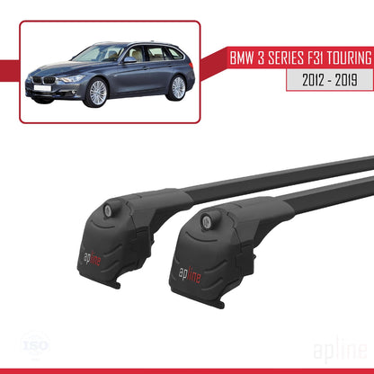 Compatible avec BMW Série 3 (F31) Touring 2012-2019 ACE-2 Barres de Toit Railing Porte-Bagages de Voiture Noir Aluminium 2 Barres