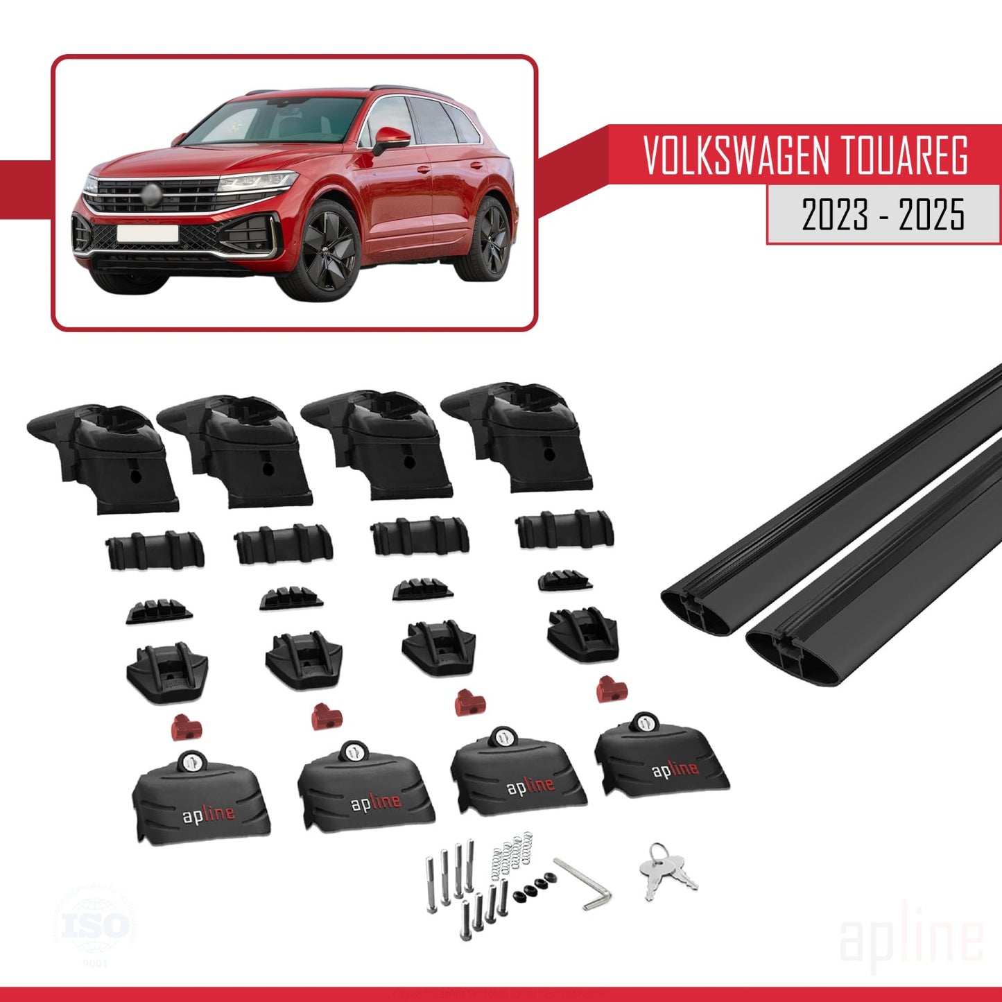 Compatible avec VW Touareg 2023-2025 ACE-2 Barres de Toit Railing Porte-Bagages de Voiture Noir Aluminium 2 Barres