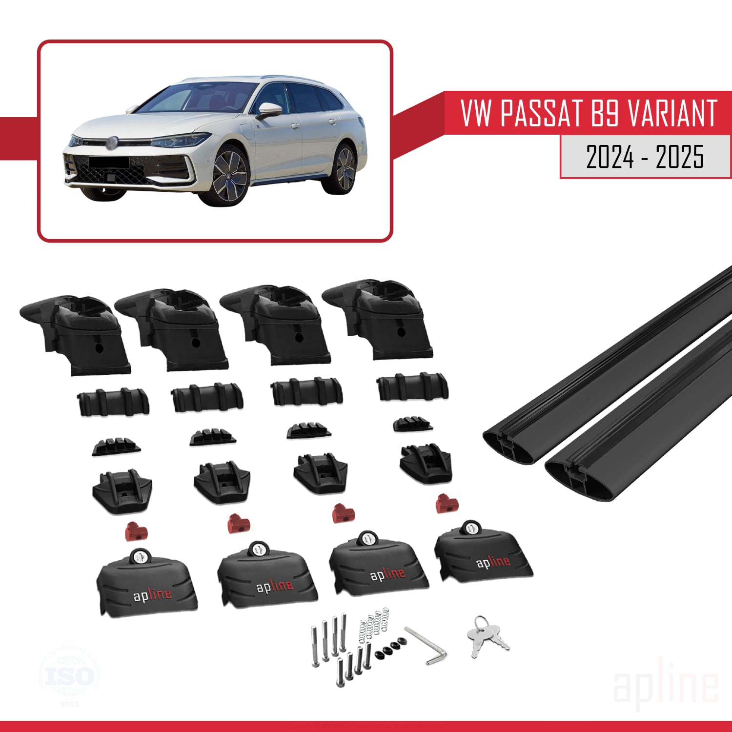 Compatible avec VW Passat B9 Variant 2024-2025 ACE-2 Barres de Toit Railing Porte-Bagages de Voiture Noir Aluminium 2 Barres