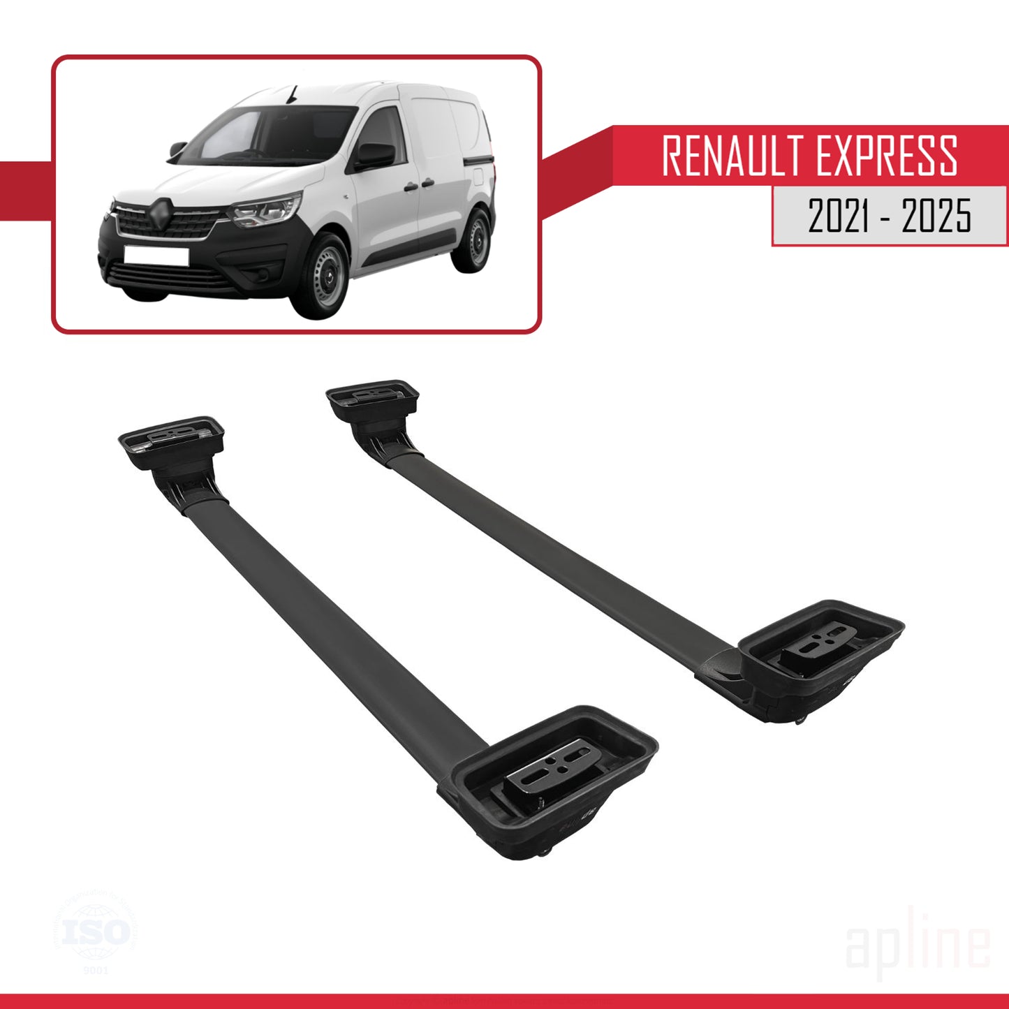 Compatible avec Renault Express 2021-2025 ACE-3 Barres de Toit Railing Porte-Bagages de Voiture Noir Aluminium 2 Barres