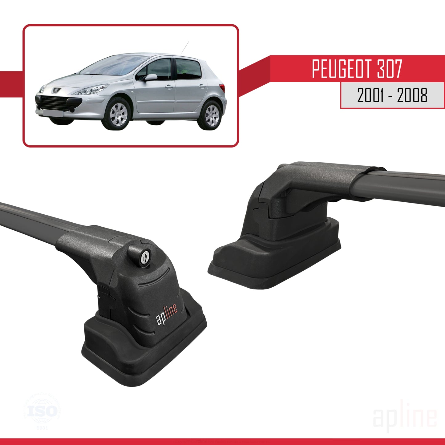 Compatible avec Peugeot 307 2001-2008 ACE-3 Barres de Toit Railing Porte-Bagages de Voiture Noir Aluminium 2 Barres