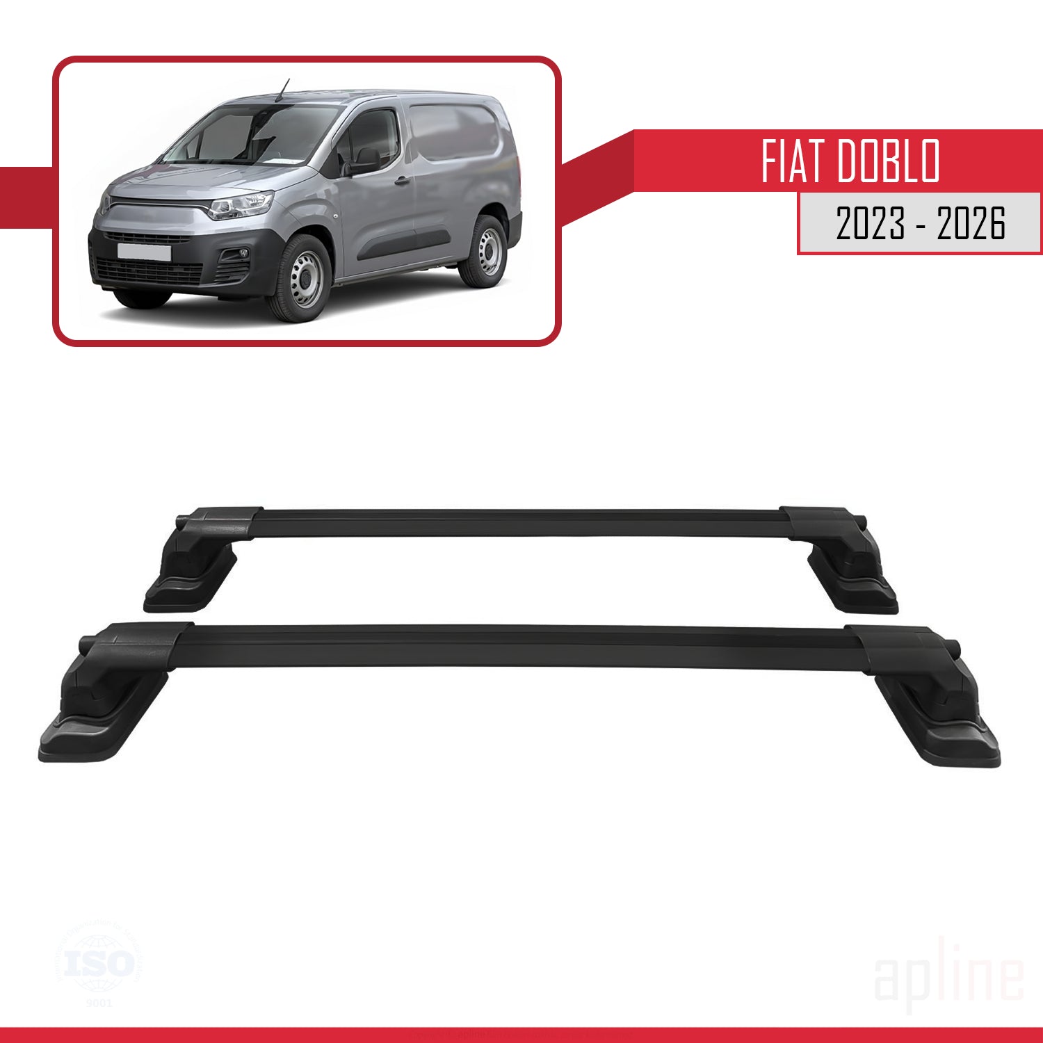Compatible avec Fiat Doblo 2023-2026 ACE-3 Barres de Toit Railing Porte-Bagages de Voiture Noir Aluminium 2 Barres