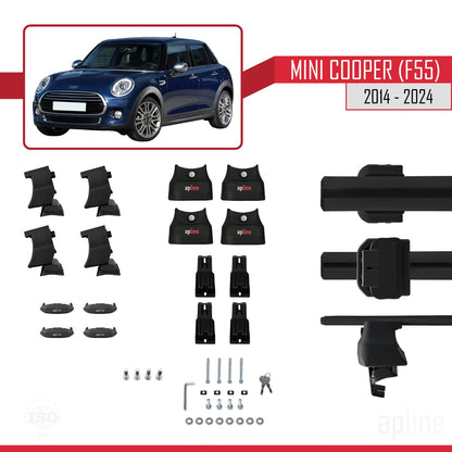 Compatible avec Mini Cooper (F55) 2014-2024 ACE-4 Barres de Toit Railing Porte-Bagages de Voiture Noir Aluminium 2 Barres