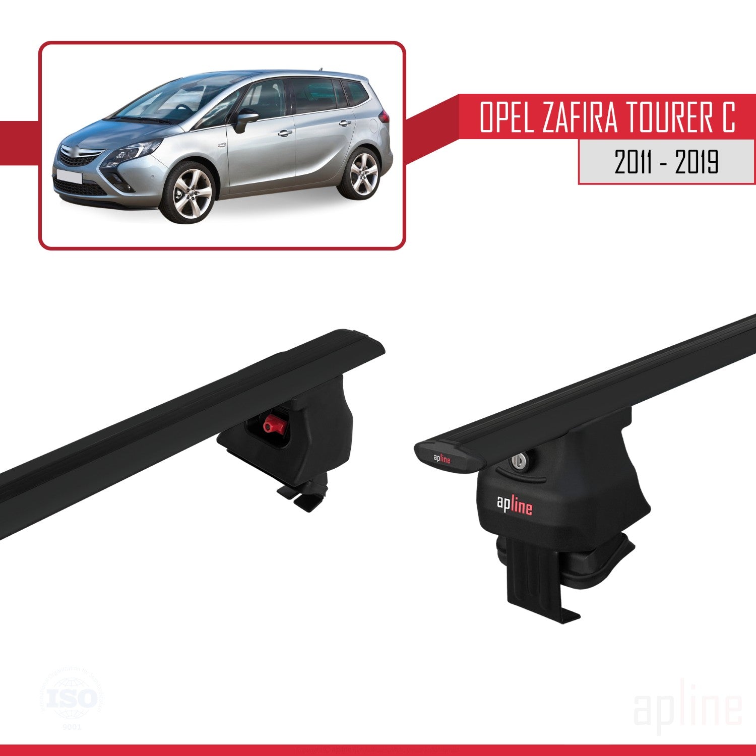 Compatible avec Opel Zafira Tourer C 2011-2019 ACE-4 Barres de Toit Railing Porte-Bagages de Voiture Noir Aluminium 2 Barres