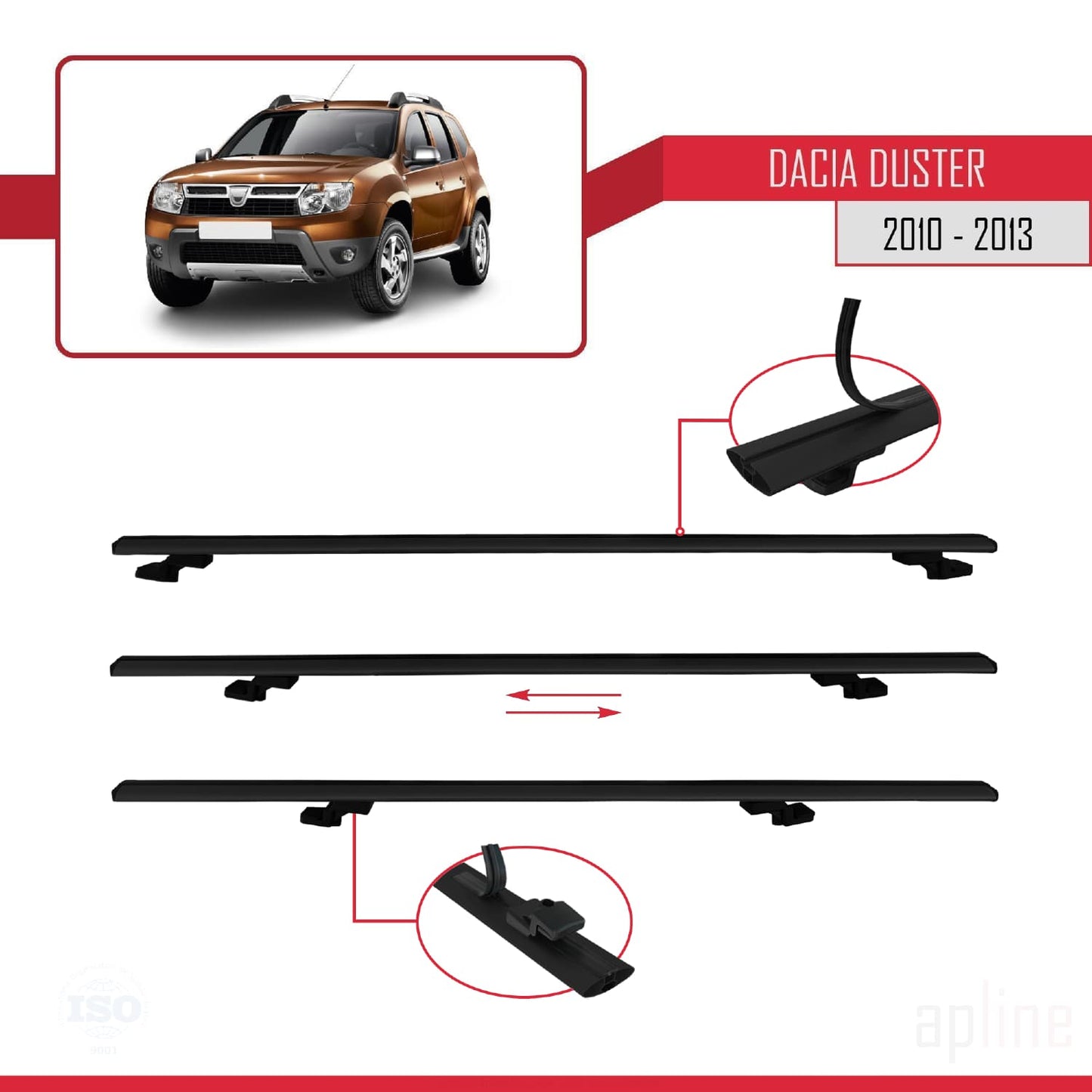 Compatible avec Dacia Duster (HS) Pre-Facelift 2010-2013 BASIC Model Barres de Toit Railing Porte-Bagages de Voiture Noir Aluminium 2 Barres