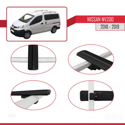Compatible with Nissan NV200 (M20) 2010-2019 Siyah BASIC Model Car Roof Rack Cross Bar Black Aluminium 4 Bars