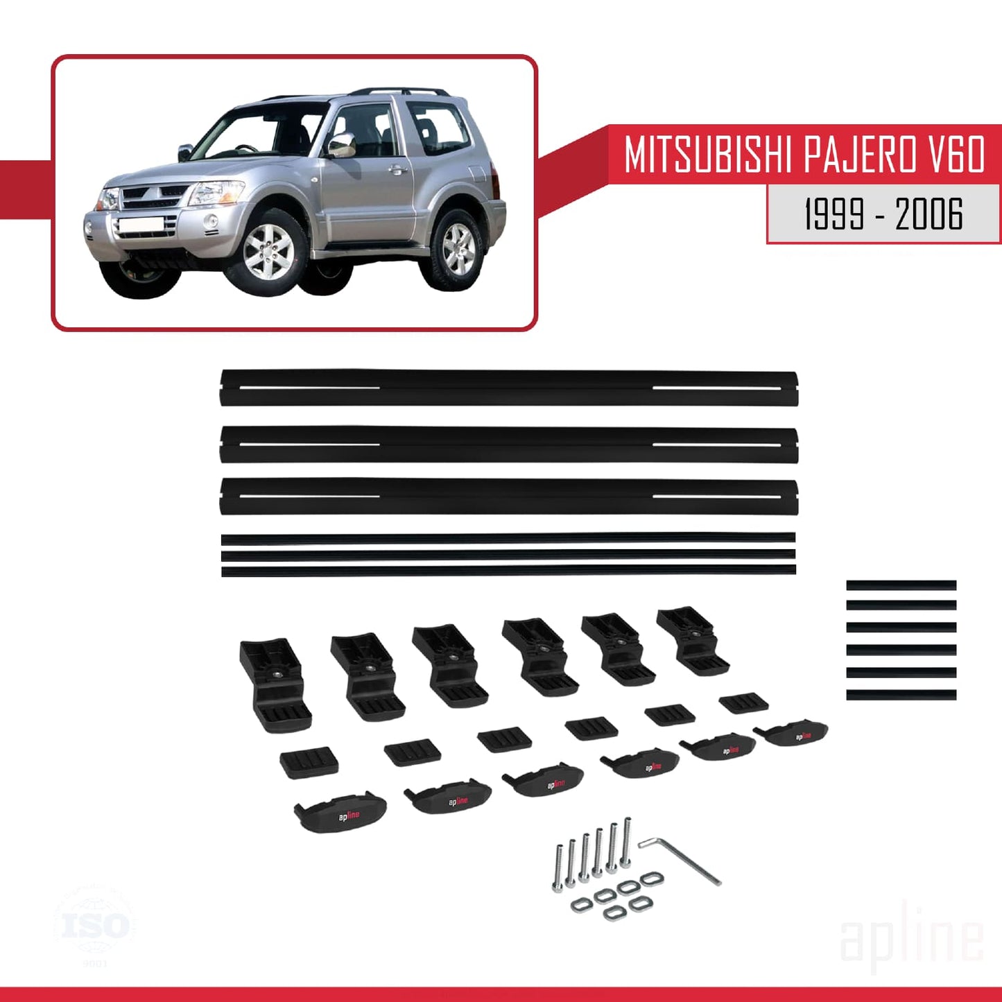 Compatible with Mitsubishi Pajero (V60) 3 Kapı 1999-2006 BASIC Model Car Roof Rack Cross Bar Black Aluminium 3 Bars