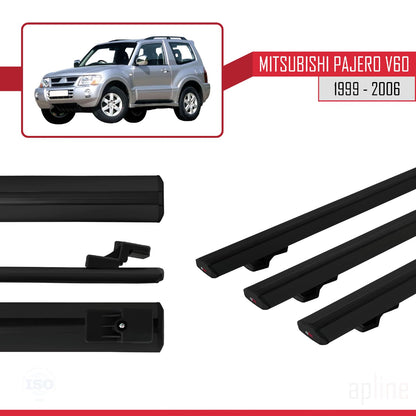 Compatible with Mitsubishi Pajero (V60) 3 Kapı 1999-2006 BASIC Model Car Roof Rack Cross Bar Black Aluminium 3 Bars