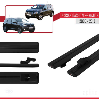 Compatible avec Nissan Qashqai +2 (NJ10) 2008-2013 BASIC Model Barres de Toit Railing Porte-Bagages de Voiture Noir Aluminium 2 Barres