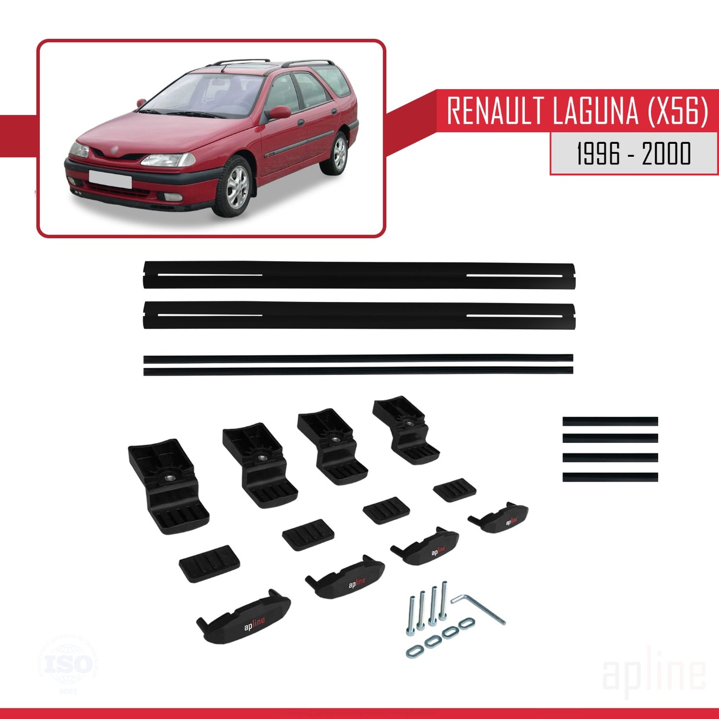 Compatible avec Renault Laguna (X56) 1996-200 BASIC Model Barres de Toit Railing Porte-Bagages de Voiture Noir Aluminium 2 Barres