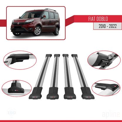 Compatible avec Fiat Doblo 2 2010-2022 FLY Model Barres de Toit Railing Porte-Bagages de Voiture Gris Aluminium 4 Barres