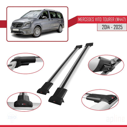 Compatible avec Mercedes Vito Tourer (W447) 2014-2025 FLY Model Barres de Toit Railing Porte-Bagages de Voiture Gris Aluminium 2 Barres